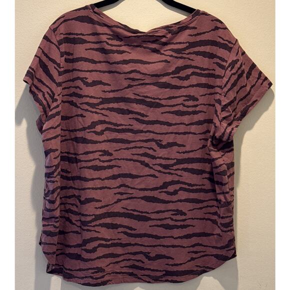 H&M Women’s Top Basic Short Sleeve Zebra Print Brown & Black High Low Hem Sz XL - Picture 6 of 7